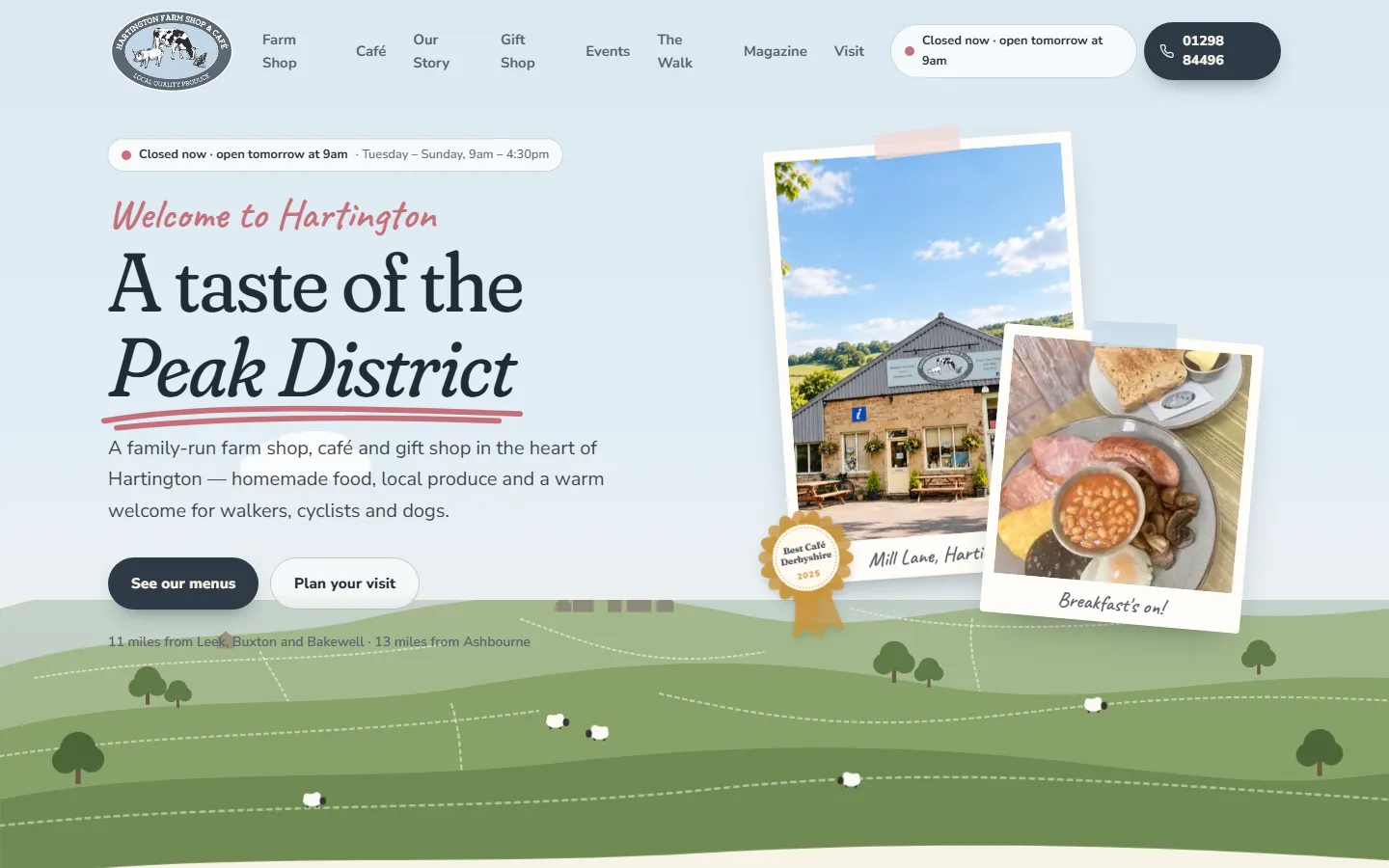Hartington Farm Shop website, designed and built by Hunters Studio